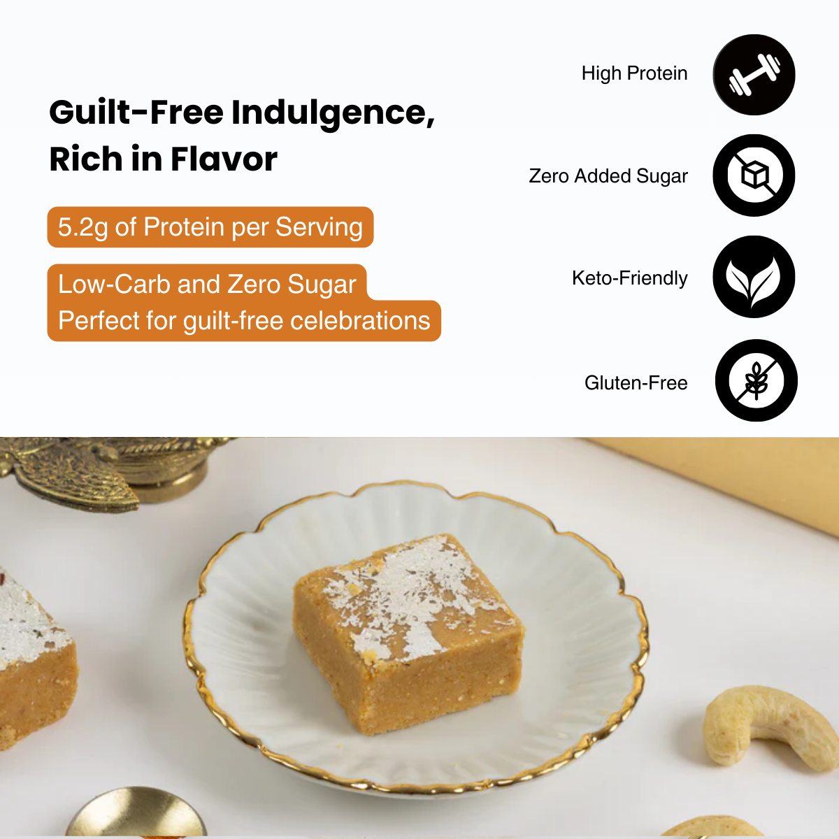 Kaju Kesar Barfi | Zero Added Sugar | Keto Friendly