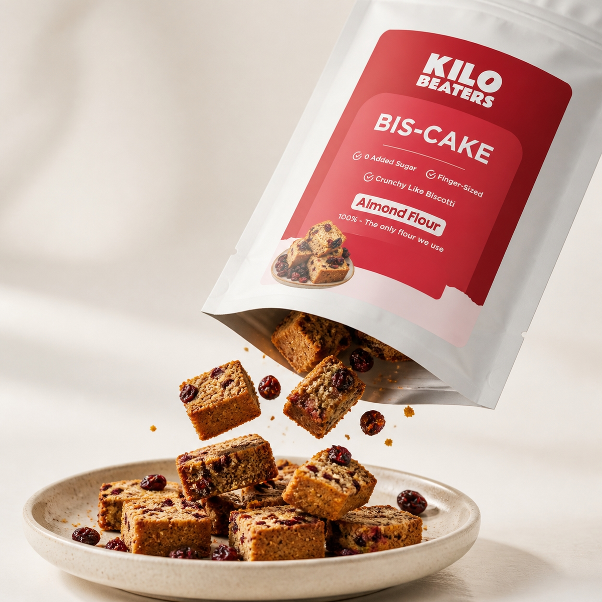 Kilobeaters Bis-Cake — Almond Flour Cake Bites with Cranberry | Zero Added Sugar, 70 g