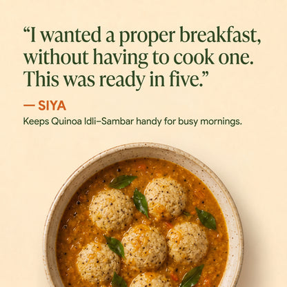Instant Quinoa Idli Sambar – Ready in 5 Min | Freeze-Dried, 6.9g Protein