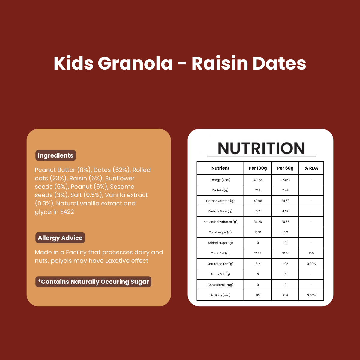 Kids Granola | Raisin Date | Healthy Protein Breakfast Snack