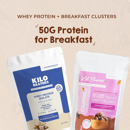 Unflavored Whey Isolate & Raw Cacao Cluster Breakfast Combo | 50g Protein | Zero Sugar