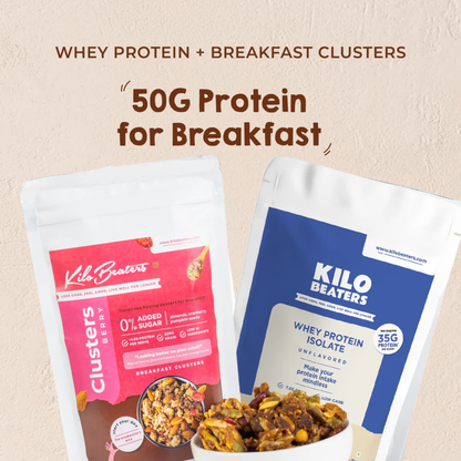 Unflavored Whey Isolate & Berry Cluster Breakfast Combo | 50g Protein | Zero Sugar