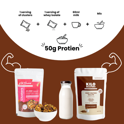 Chocolate Whey Isolate & Berry Cluster Breakfast Combo | 50g Protein | Zero Sugar