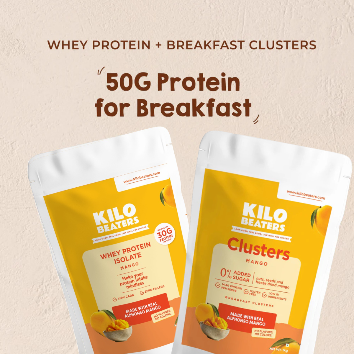 Mango Whey Isolate & Mango Clusters Breakfast Combo | 50g Protein | Zero Sugar