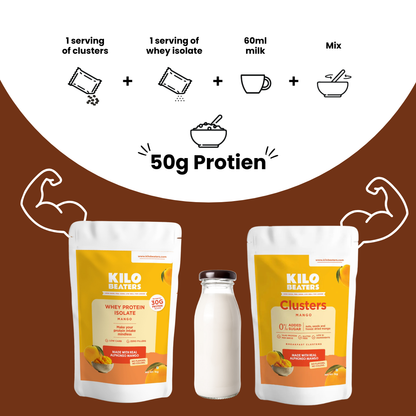 Mango Whey Isolate & Mango Clusters Breakfast Combo | 50g Protein | Zero Sugar