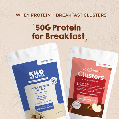 Unflavored Whey Isolate & Apple Cinnamon Cluster Breakfast Combo | 50g Protein | Zero Sugar