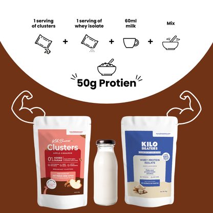 Unflavored Whey Isolate & Apple Cinnamon Cluster Breakfast Combo | 50g Protein | Zero Sugar