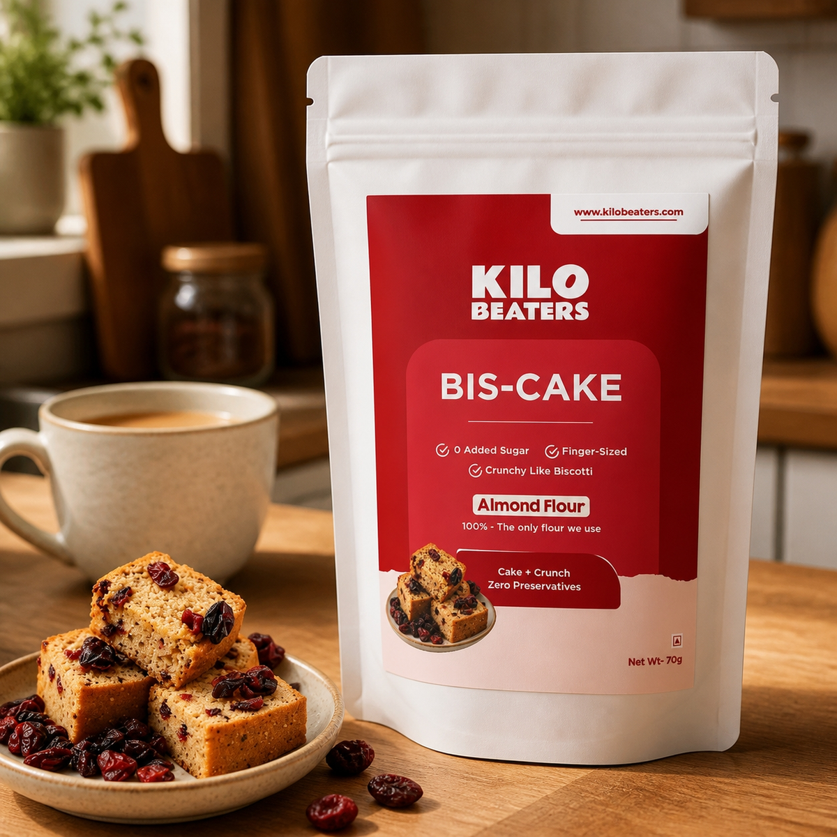 Kilobeaters Bis-Cake — Almond Flour Cake Bites with Cranberry | Zero Added Sugar, 70 g