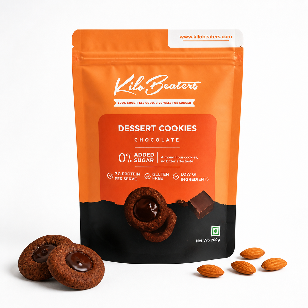 Kilobeaters Dessert Cookies — Chocolate | 7g Protein, 0% Added Sugar | Gluten-Free, Vegan